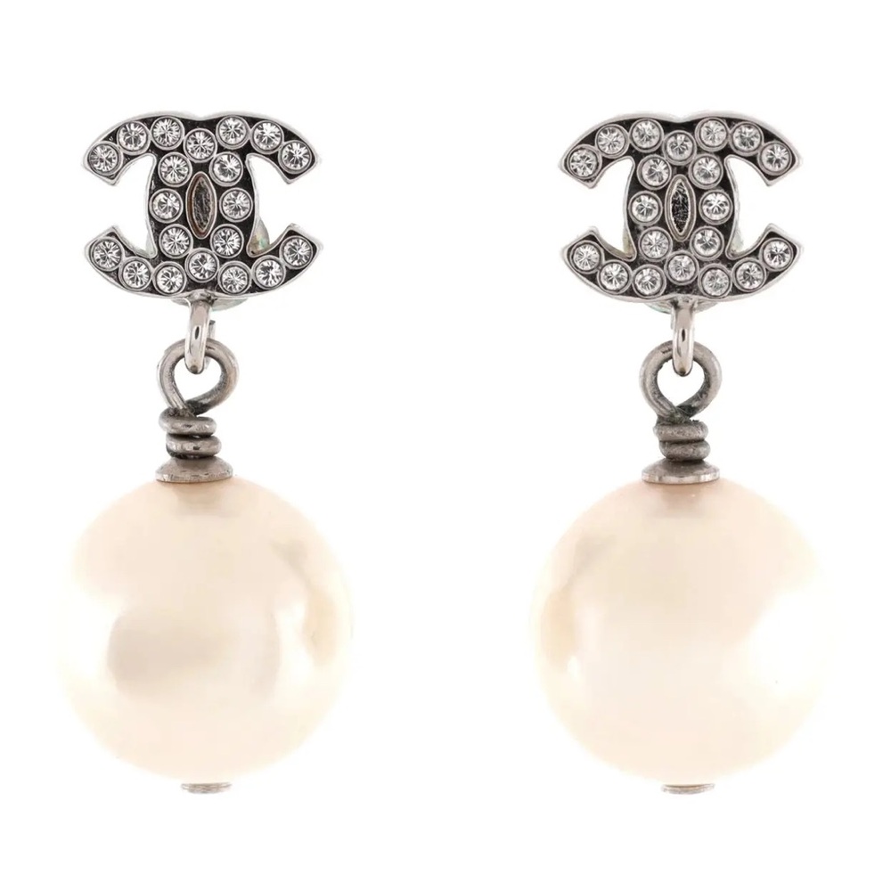 CHANEL Crystal Pearl CC Drop Earrings